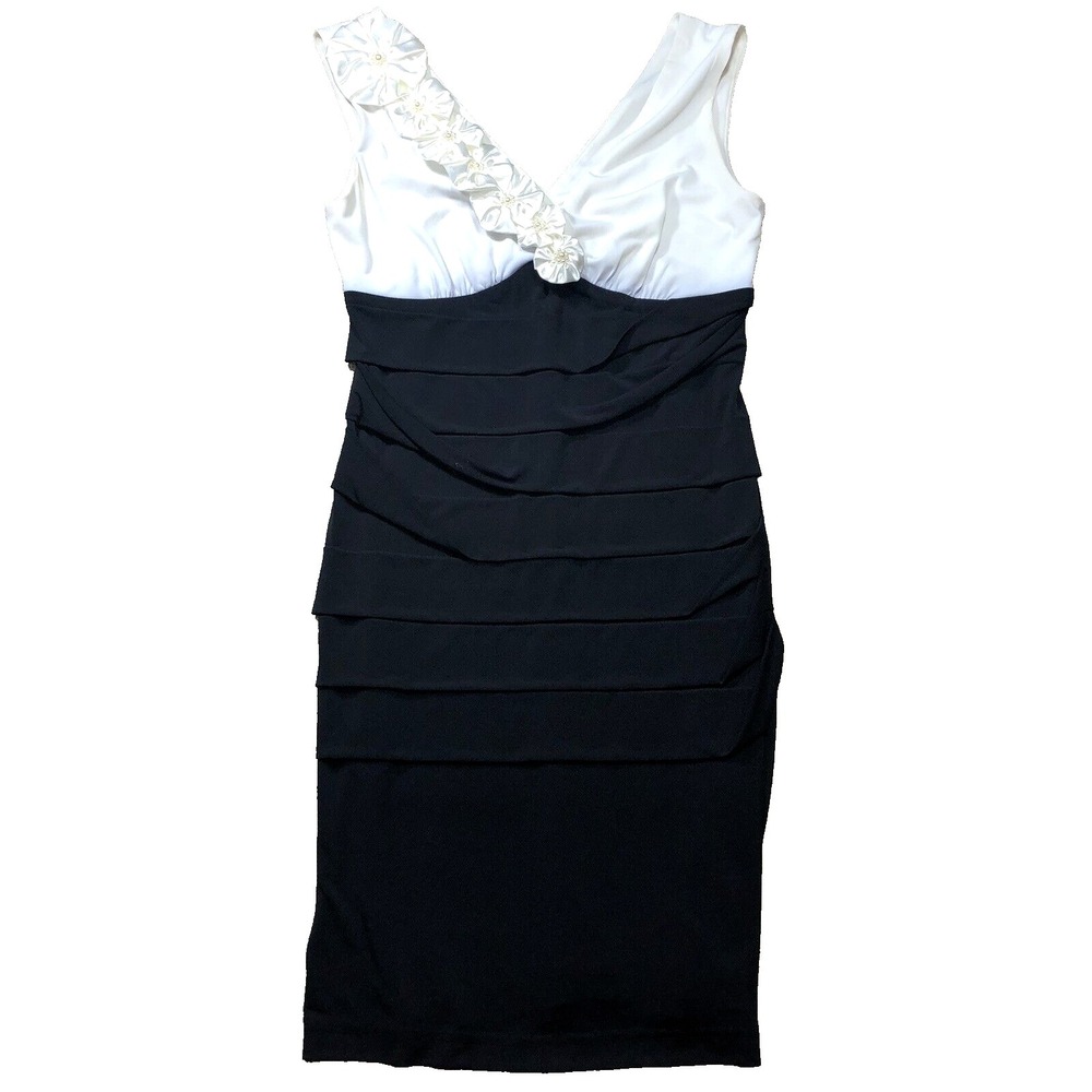 Connected Apparel Sleeveless Dress Womens Size 6 Black White stretch comfort
